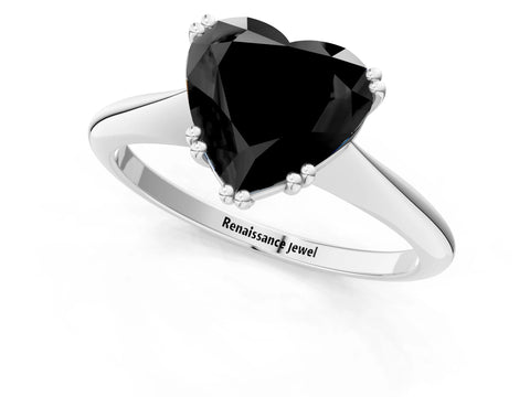 White gold Fancy Black Heart Cut Solitaire Diamond Ring with Six-Prong Setting and Classic Band_1