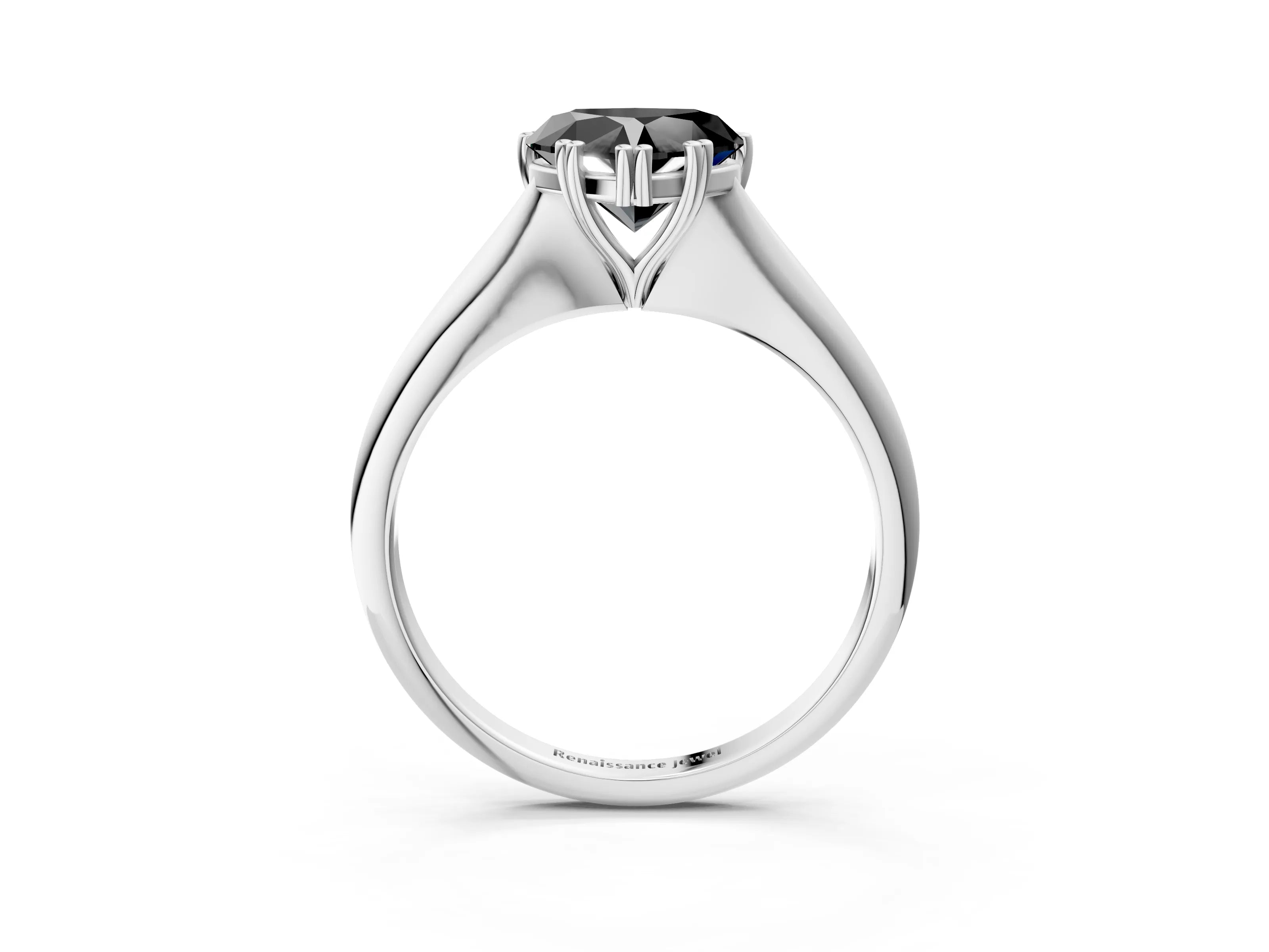 White gold Fancy Black Heart Cut Solitaire Diamond Ring with Six-Prong Setting and Classic Band_3