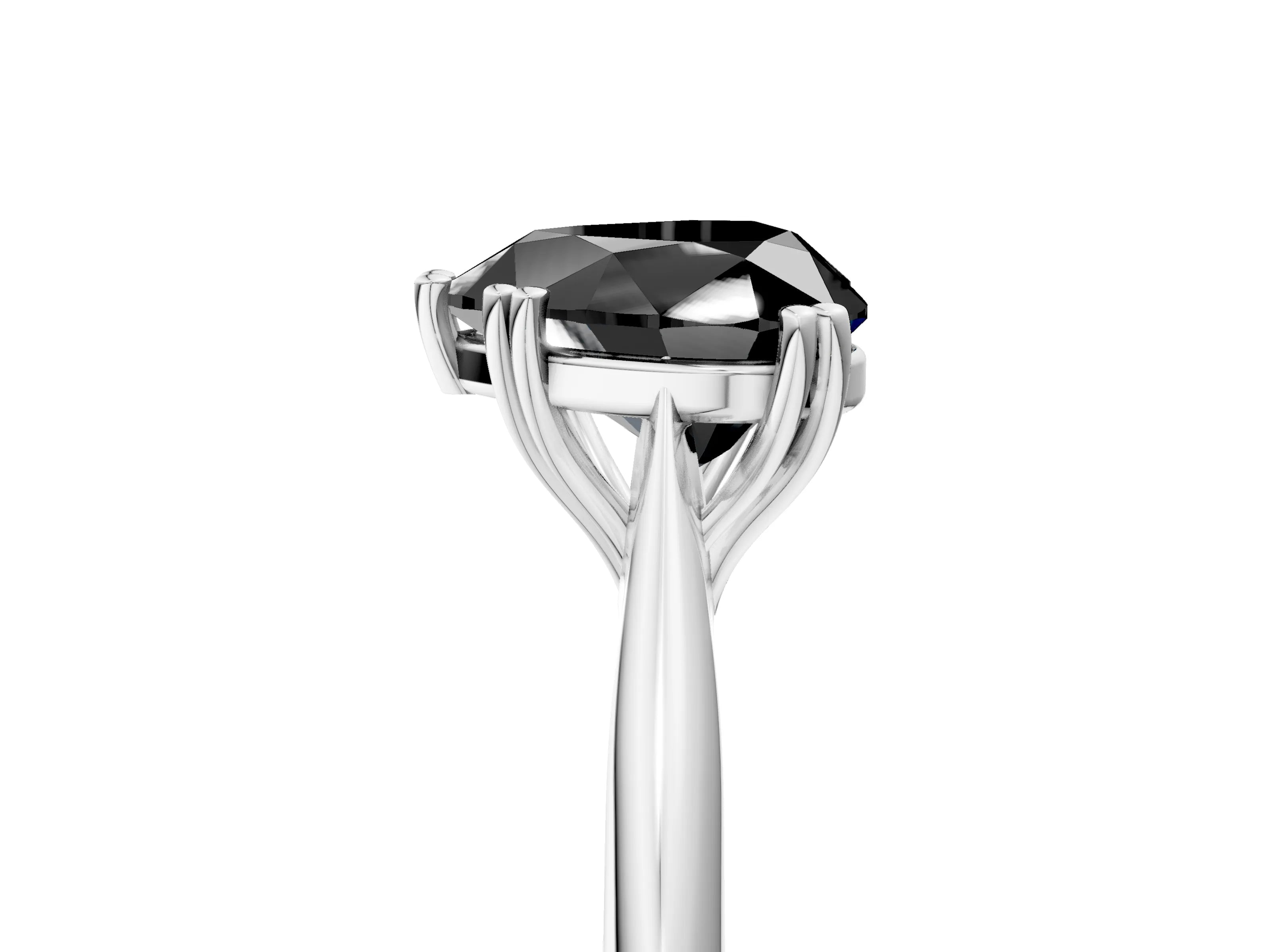 White gold Fancy Black Heart Cut Solitaire Diamond Ring with Six-Prong Setting and Classic Band_5