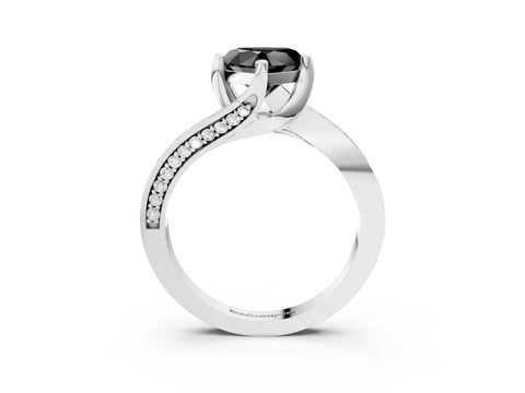 White gold Fancy Black Heart Cut Solitaire Diamond Twist Band with Pavé Setting and Four-Prong Setting_15