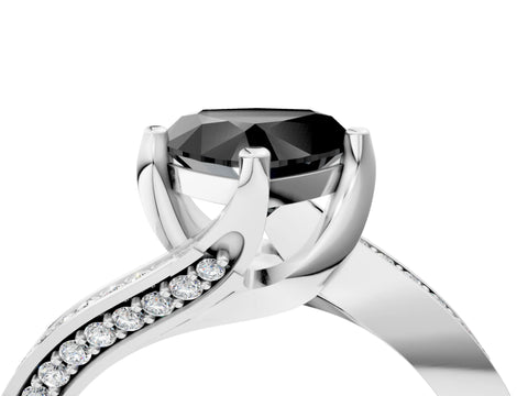 White gold Fancy Black Heart Cut Solitaire Diamond Twist Band with Pavé Setting and Four-Prong Setting_16