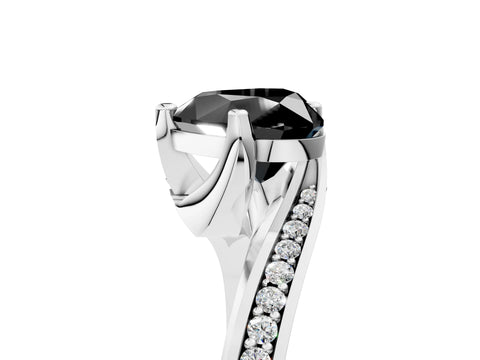 White gold Fancy Black Heart Cut Solitaire Diamond Twist Band with Pavé Setting and Four-Prong Setting_17