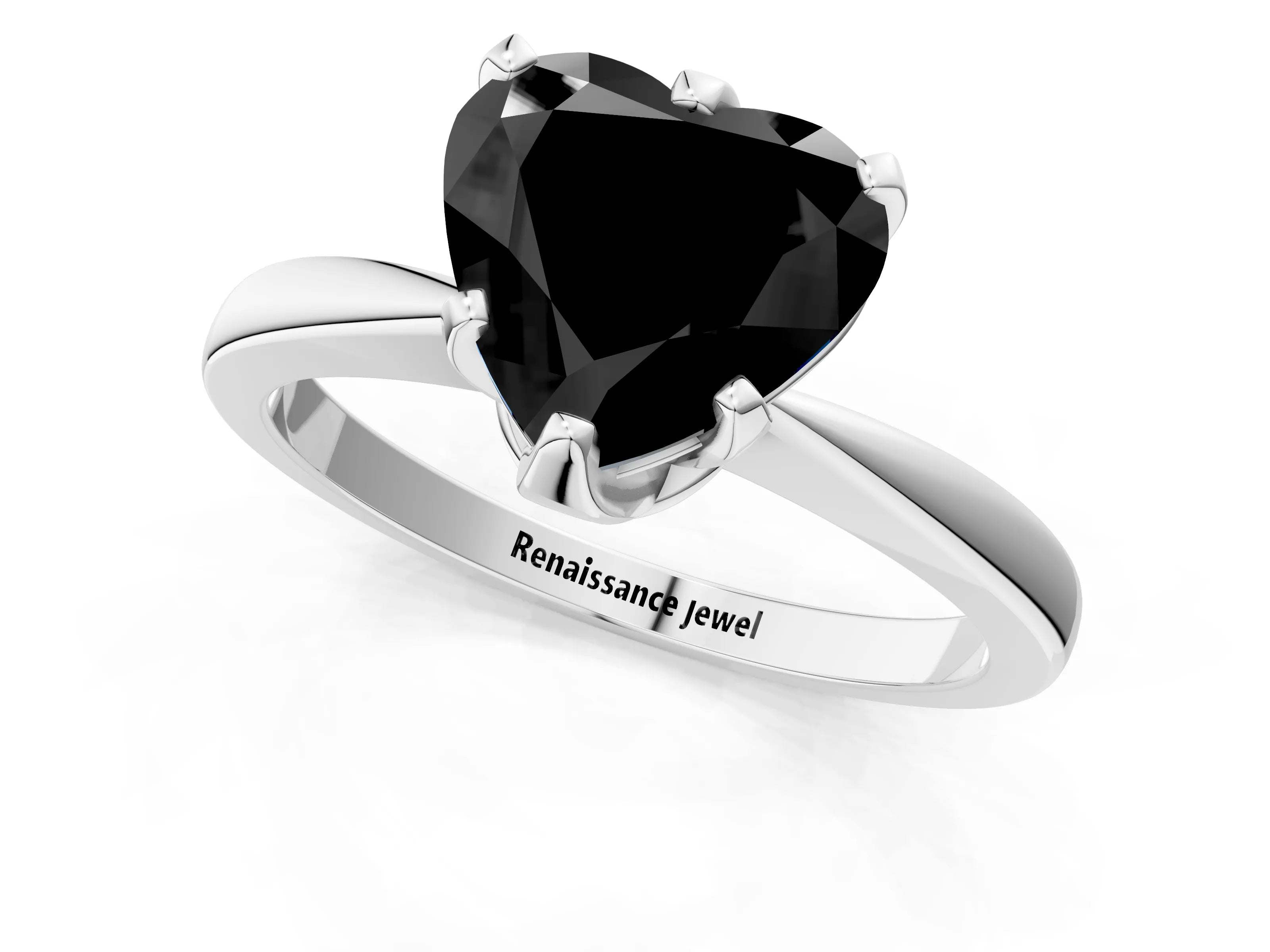 White gold Fancy Black Heart Cut Solitaire Engagement Ring with Six-Prong Setting and Tapered Band_1