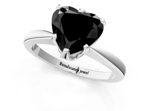 White gold Fancy Black Heart Cut Solitaire Engagement Ring with Six-Prong Setting and Tapered Band_1