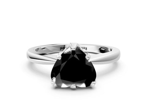 White gold Fancy Black Heart Cut Solitaire Engagement Ring with Six-Prong Setting and Tapered Band
