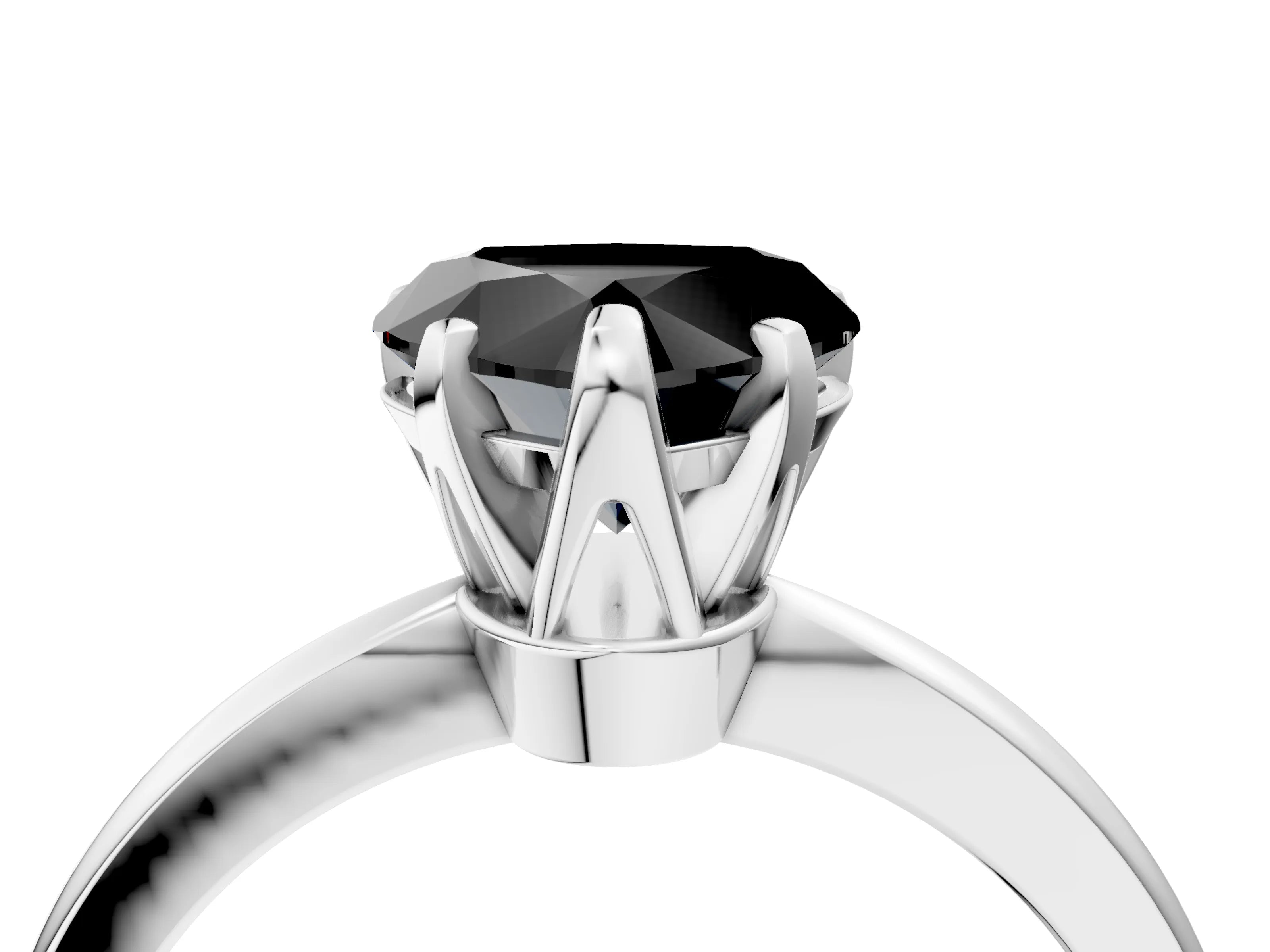 White gold Fancy Black Heart Cut Solitaire Engagement Ring with Six-Prong Setting and Tapered Band_4