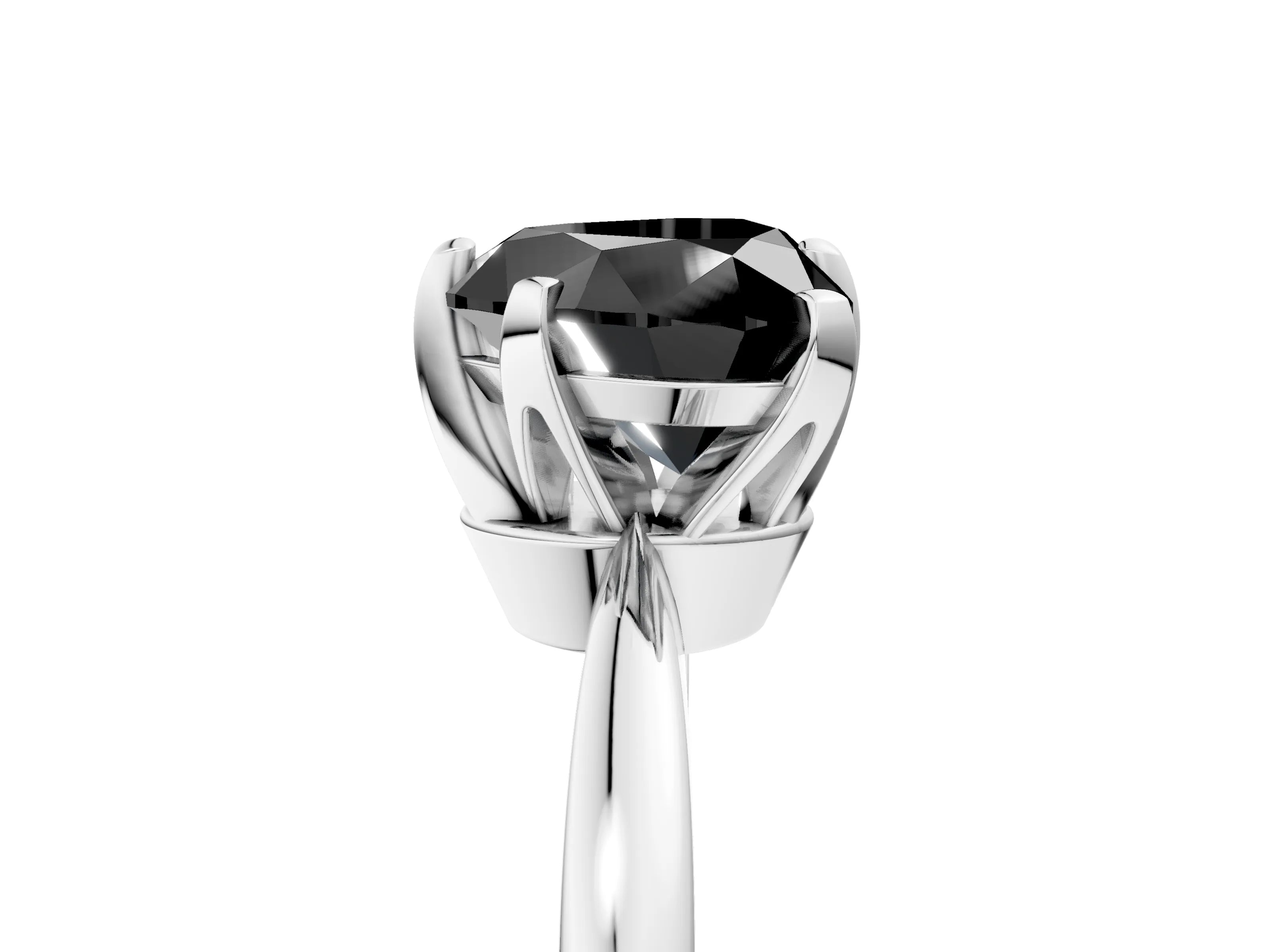 White gold Fancy Black Heart Cut Solitaire Engagement Ring with Six-Prong Setting and Tapered Band_5