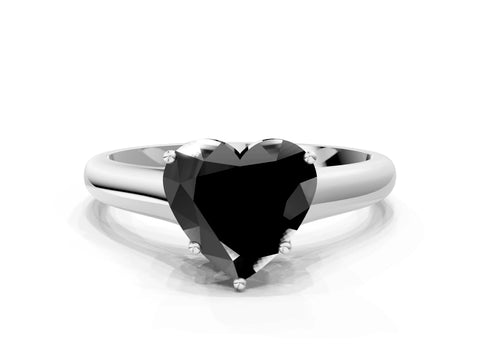 White gold Fancy Black Heart Cut Solitaire Engagement Ring with Tapered Band and Four-Prong Setting_21