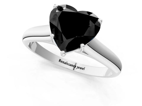 White gold Fancy Black Heart Cut Solitaire Engagement Ring with Tapered Band and Four-Prong Setting_22