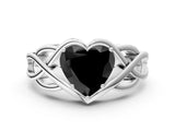 White gold Fancy Black Heart Cut Solitaire Intertwined Band Prong Setting Ring