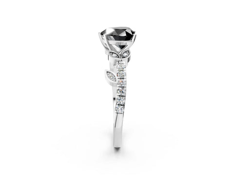 White gold Fancy Black Heart Cut Solitaire Leaf-Inspired Diamond Ring with Pavé Band and Four-Prong Setting_14