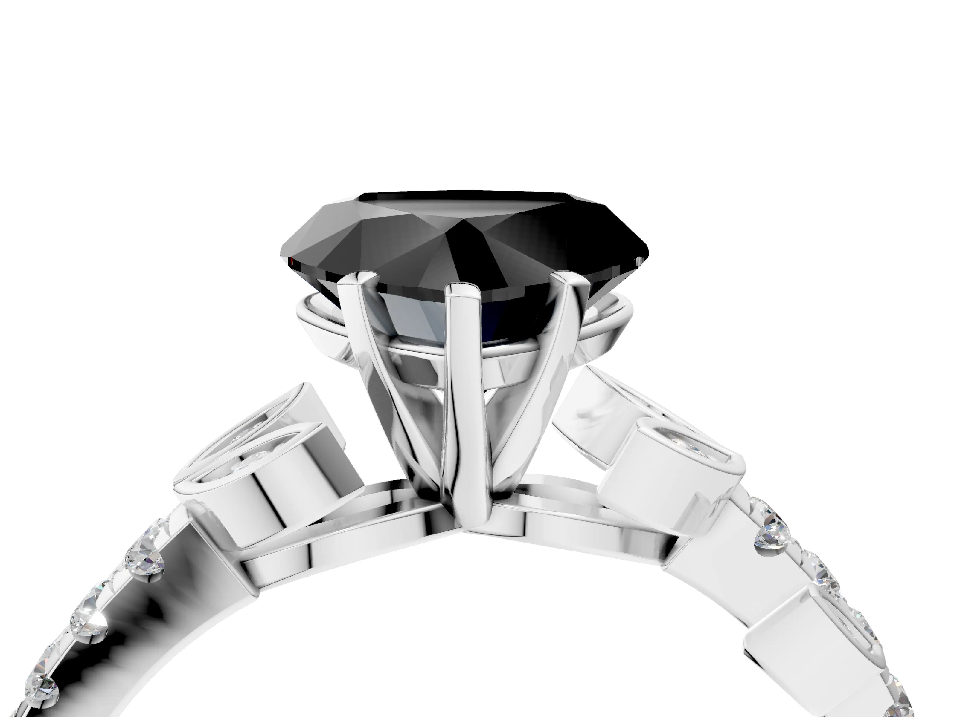 White gold Fancy Black Heart Cut Solitaire Leaf-Inspired Diamond Ring with Pavé Band and Four-Prong Setting_16
