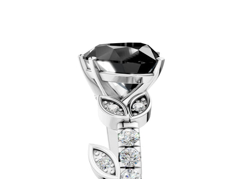 White gold Fancy Black Heart Cut Solitaire Leaf-Inspired Diamond Ring with Pavé Band and Four-Prong Setting_17