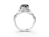 White gold Fancy Black Heart Cut Solitaire Leaf-Inspired Engagement Ring with Prong Setting_15