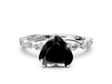 White gold Fancy Black Heart Cut Solitaire Marquise Side Stone Prong Setting Ring