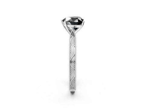 White gold Fancy Black Heart Cut Solitaire Milgrain Engraved Band with Four-Prong Setting_14