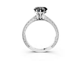 White gold Fancy Black Heart Cut Solitaire Milgrain Engraved Band with Four-Prong Setting_3