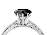 White gold Fancy Black Heart Cut Solitaire Milgrain Engraved Band with Four-Prong Setting_4