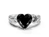 White gold Fancy Black Heart Cut Solitaire Milgrain Leaf Band with Prong Setting_12