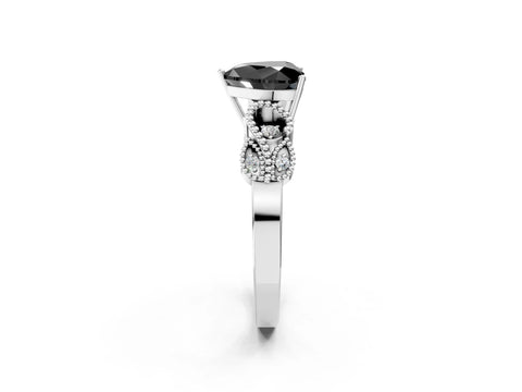 White gold Fancy Black Heart Cut Solitaire Milgrain Leaf Band with Prong Setting_14