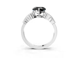 White gold Fancy Black Heart Cut Solitaire Milgrain Leaf Band with Prong Setting_15