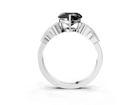 White gold Fancy Black Heart Cut Solitaire Milgrain Leaf Band with Prong Setting_15