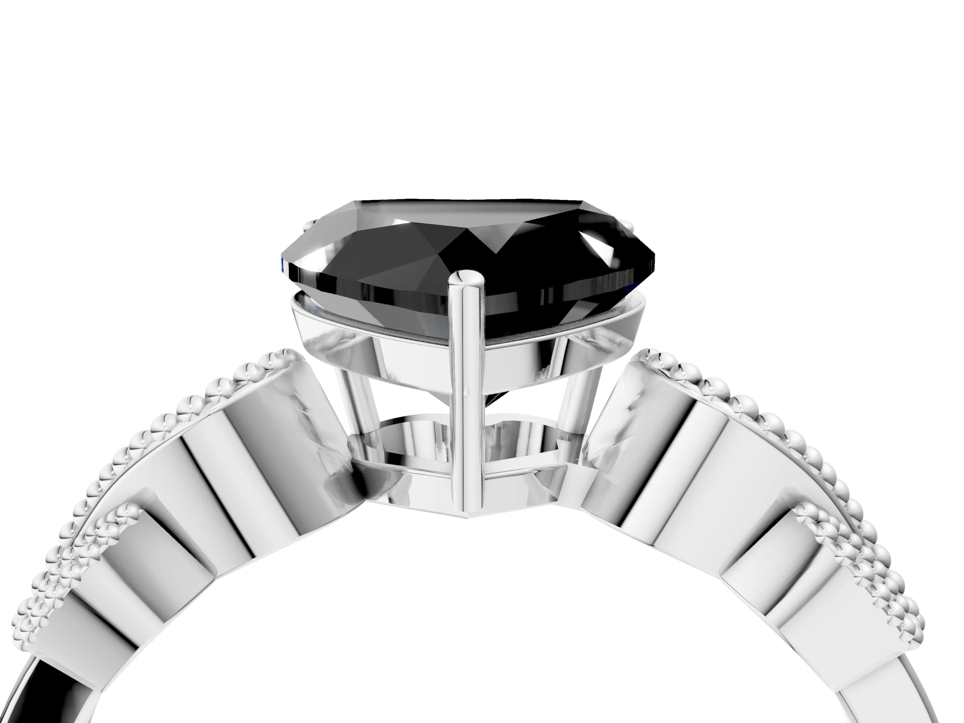 White gold Fancy Black Heart Cut Solitaire Milgrain Leaf Band with Prong Setting_16