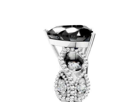 White gold Fancy Black Heart Cut Solitaire Milgrain Leaf Band with Prong Setting_17