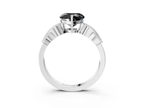 White gold Fancy Black Heart Cut Solitaire Milgrain Leaf Band with Prong Setting_3