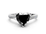 White gold Fancy Black Heart Cut Solitaire Pavé Band with Four-Prong Setting