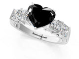 White gold Fancy Black Heart Cut Solitaire Princess Side Stone Engraved Band Prong Setting Ring_13