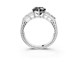 White gold Fancy Black Heart Cut Solitaire Princess Side Stone Engraved Band Prong Setting Ring_15