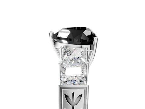 White gold Fancy Black Heart Cut Solitaire Princess Side Stone Engraved Band Prong Setting Ring_17