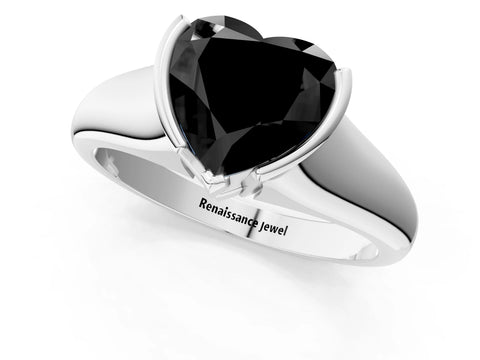 White gold Fancy Black Heart Cut Solitaire Tension Set Diamond Ring with Split Shank Band_13