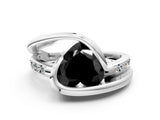 White gold Fancy Black Heart Cut Solitaire Tension-Set Diamond Split Shank Ring