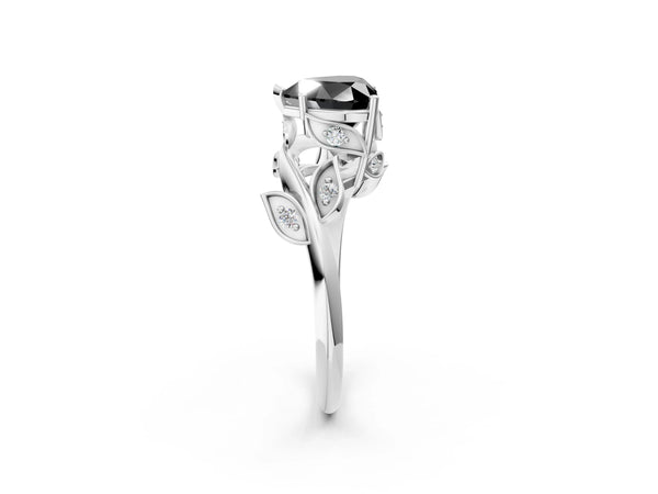 Sterling Silver Heart-Shaped Vine Bypass Solitaire Engagement Ring Setting for Black Center