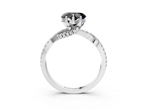 White gold Fancy Black Heart Cut Solitaire Twist Pave Diamond Engagement Ring with Prong Setting_15