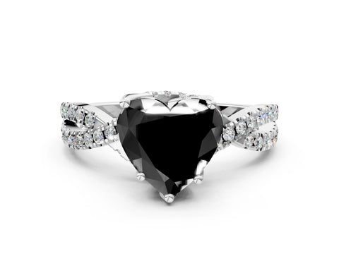 White gold Fancy Black Heart Cut Solitaire Twist Pave Diamond Engagement Ring with Prong Setting_18