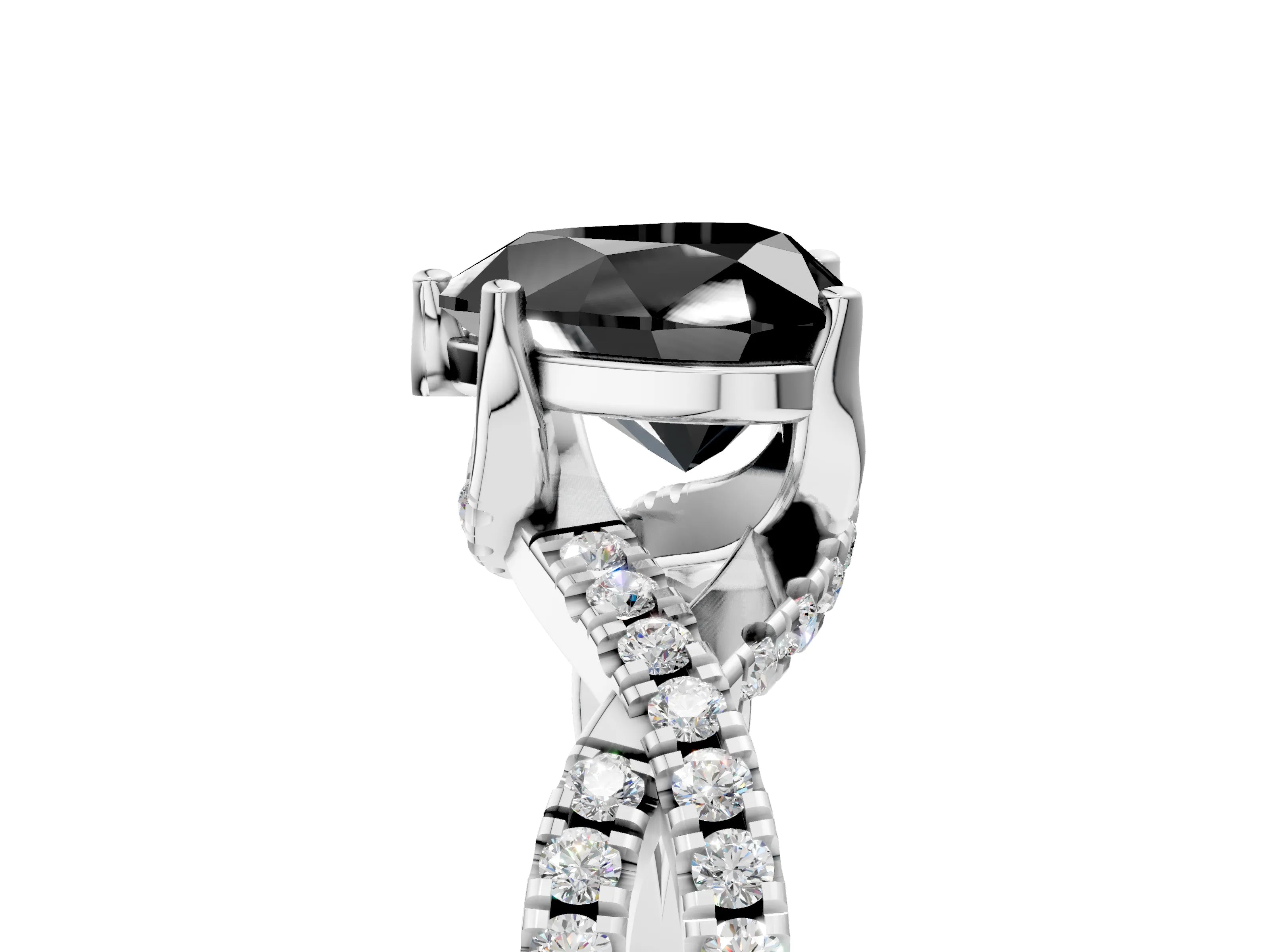 White gold Fancy Black Heart Cut Solitaire Twist Pave Diamond Engagement Ring with Prong Setting_23