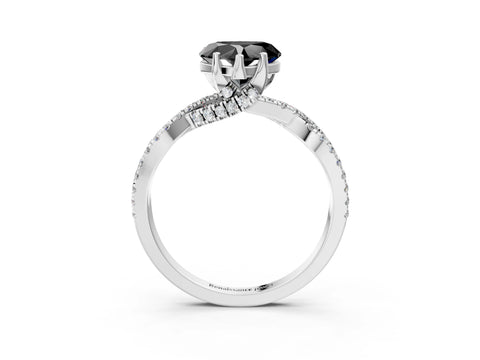 White gold Fancy Black Heart Cut Solitaire Twist Pave Diamond Engagement Ring with Prong Setting_3
