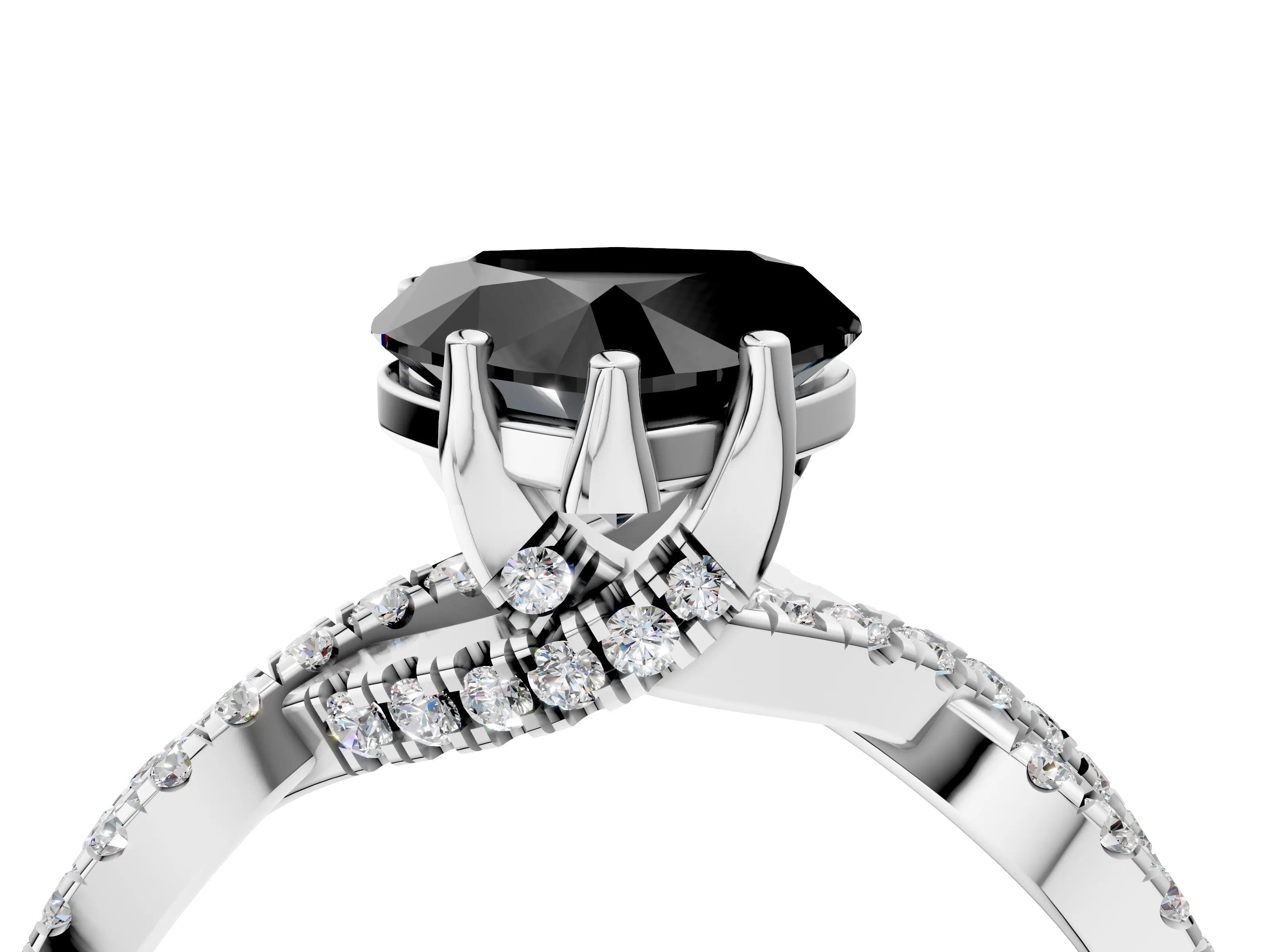 White gold Fancy Black Heart Cut Solitaire Twist Pave Diamond Engagement Ring with Prong Setting_40