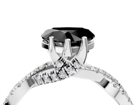 White gold Fancy Black Heart Cut Solitaire Twist Pave Diamond Engagement Ring with Prong Setting_4