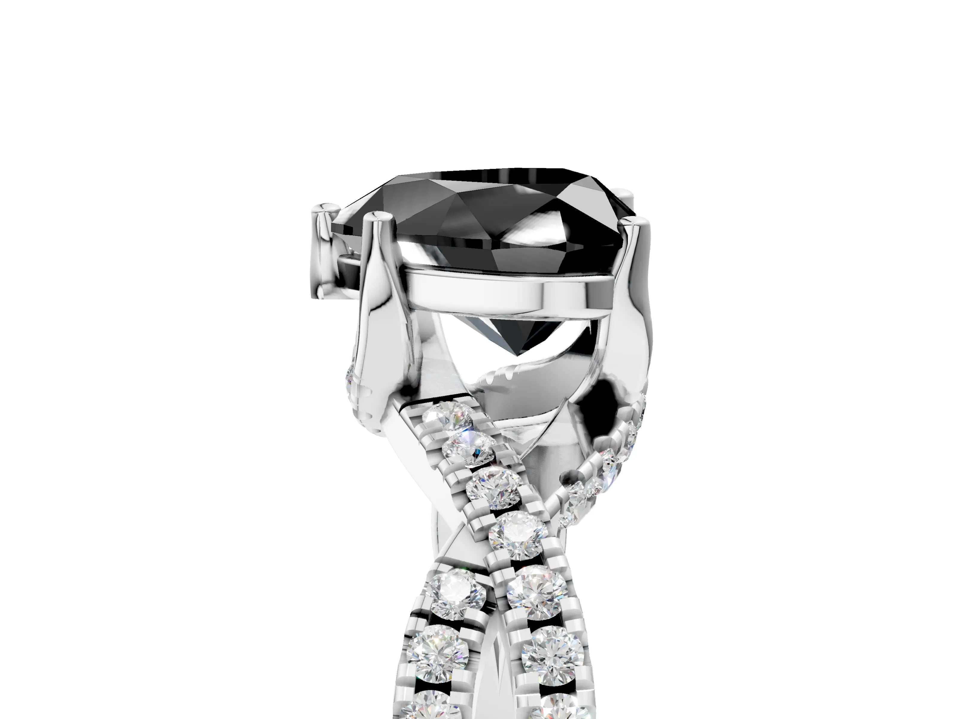 White gold Fancy Black Heart Cut Solitaire Twist Pave Diamond Engagement Ring with Prong Setting_5
