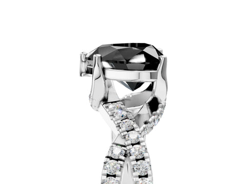White gold Fancy Black Heart Cut Solitaire Twist Pave Diamond Engagement Ring with Prong Setting_5