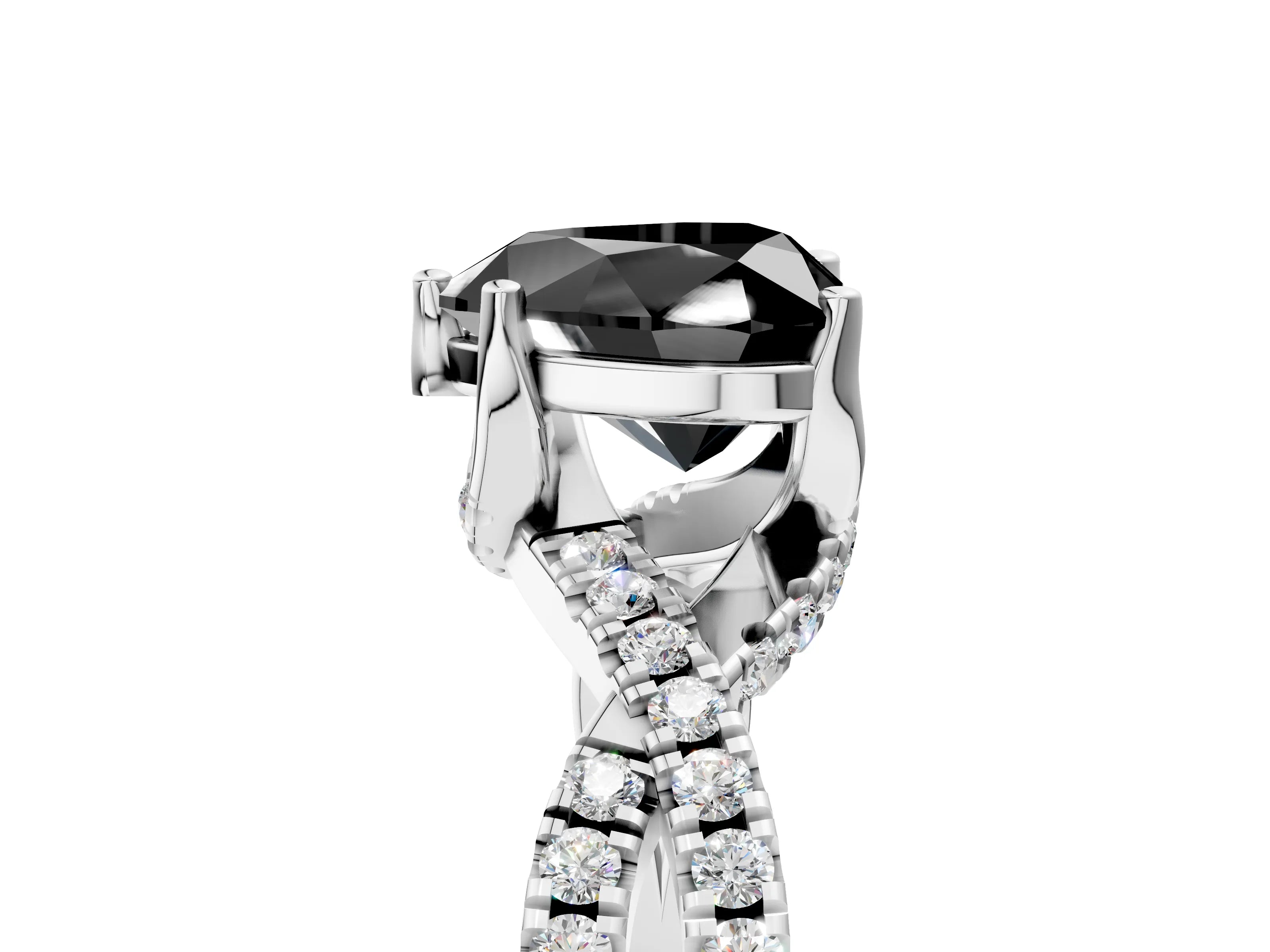 White gold Fancy Black Heart Cut Solitaire Twist Pave Diamond Engagement Ring with Prong Setting_5