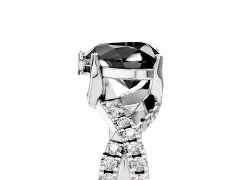 White gold Fancy Black Heart Cut Solitaire Twist Pave Diamond Engagement Ring with Prong Setting_5