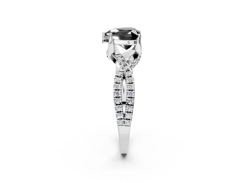 White gold Fancy Black Heart Cut Solitaire Twist Pave Diamond Engagement Ring with Prong Setting_8
