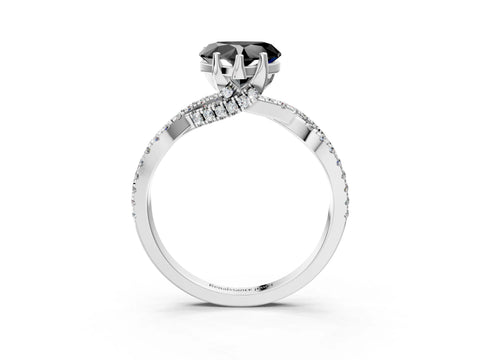 White gold Fancy Black Heart Cut Solitaire Twist Pave Diamond Engagement Ring with Prong Setting_9