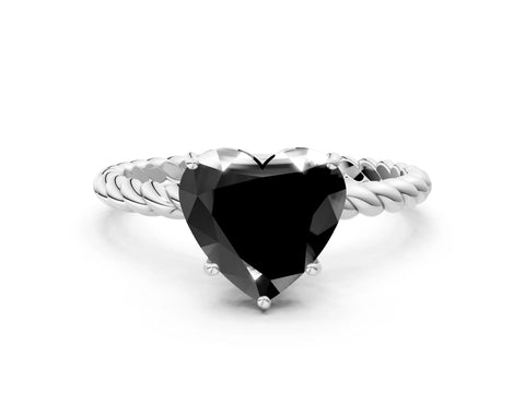 White gold Fancy Black Heart Cut Solitaire Twisted Band 4-Prong Ring_24