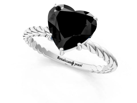 White gold Fancy Black Heart Cut Solitaire Twisted Band 4-Prong Ring_25